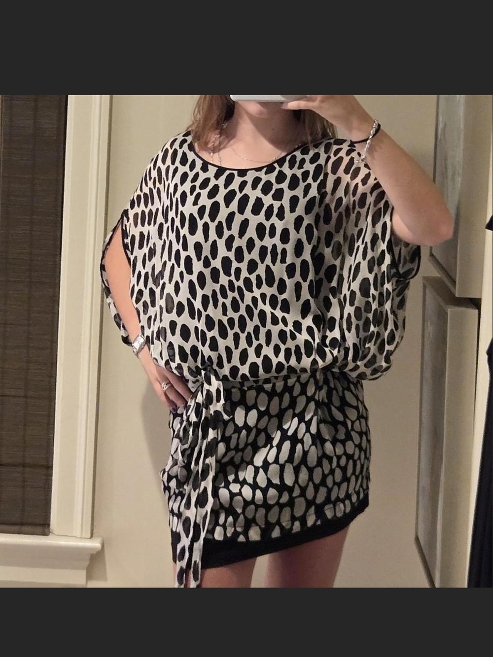 Diane Von Furstenberg Black and White Spot Blouson Mini Dress
